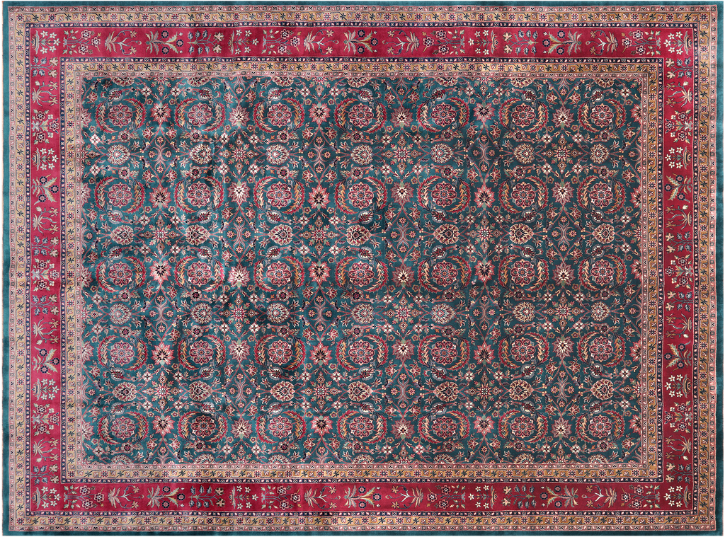 Emerald Green 8' 11" X 11' 11" Persian Fine Tabriz Hand-Knotted Wool Rug - Q23927