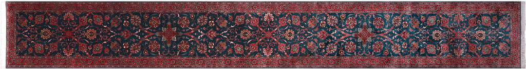 Emerald Green Runner Persian Fine Tabriz Hand-Knotted Wool Rug 2' 6" X 19' 9" - Q23933