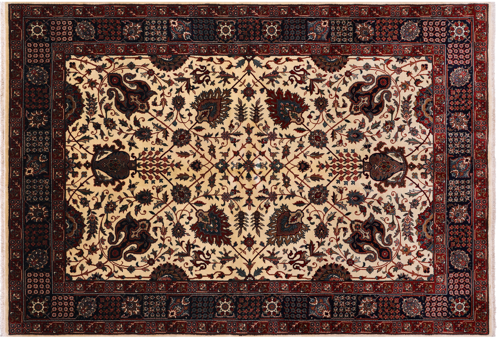 Beige/Navy 5' 0" X 7' 3" Persian Fine Tabriz Handmade Wool Rug - Q23935
