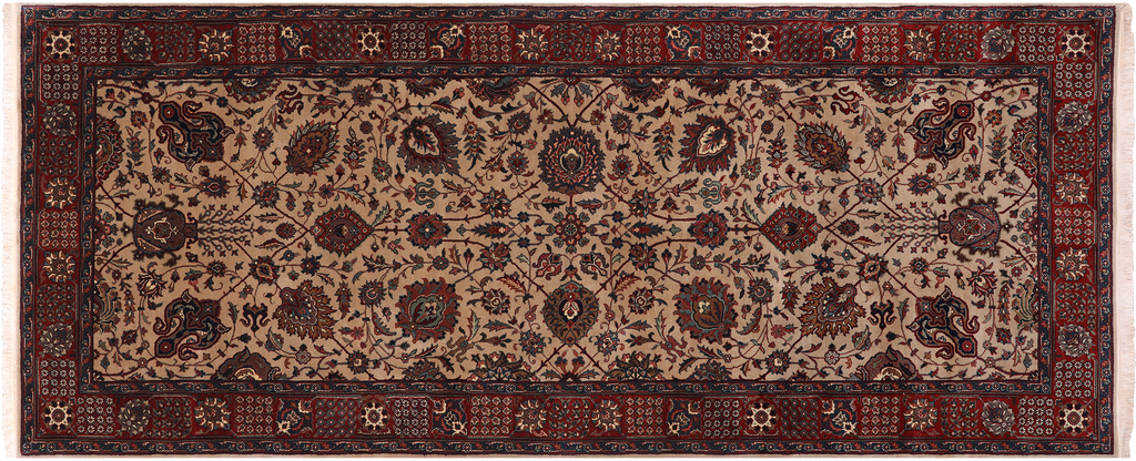 Khaki 4' 2" X 9' 10" Persian Fine Tabriz Handmade Wool Runner Rug - Q23936