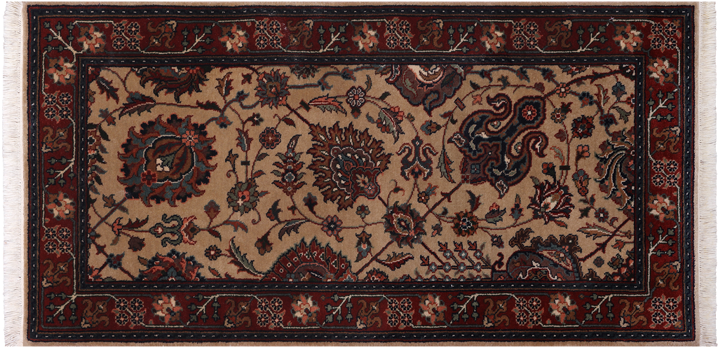 Khaki 2' 1" X 4' 1" Persian Fine Tabriz Handmade Wool Rug - Q23940