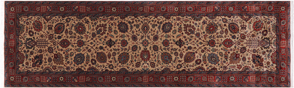 Khaki Runner Persian Fine Tabriz Hand-Knotted Wool Rug 3' 8" X 11' 10" - Q23941