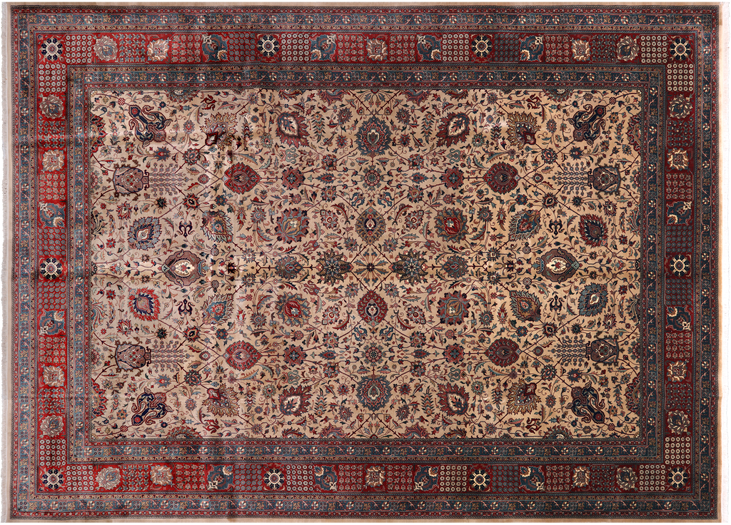 Khaki 10' 3" X 14' 2" Persian Fine Tabriz Handmade Wool Rug - Q23942