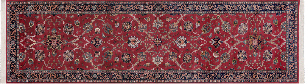 Wine/Navy 3' 0" X 10' 10" Runner Persian Fine Tabriz Handmade Wool Rug - Q23944