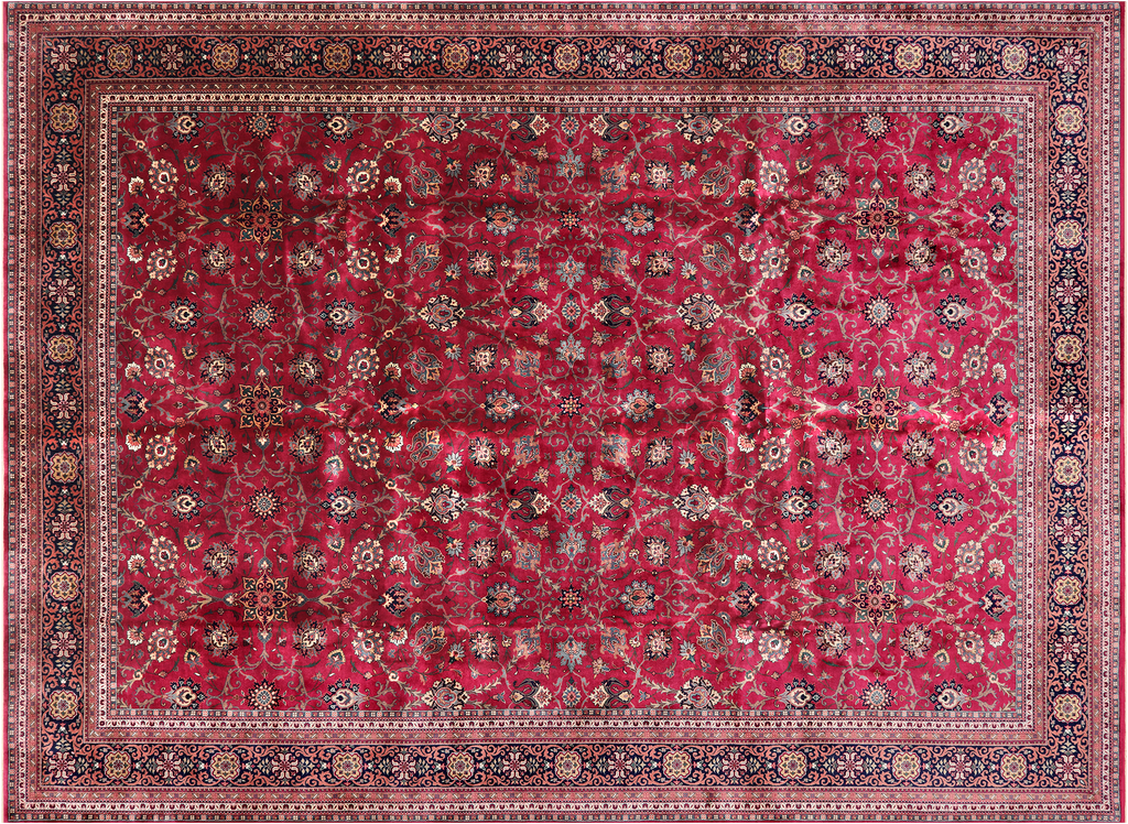 Wine/Navy 10' 1" X 14' 0" Persian Fine Tabriz Hand Knotted Wool Rug - Q23945