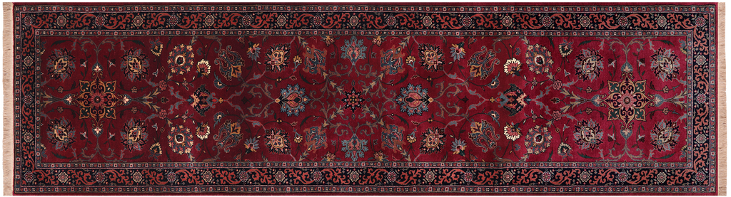 Wine/Navy 2' 6" X 9' 7" Runner Persian Fine Tabriz Handmade Wool Rug - Q23947