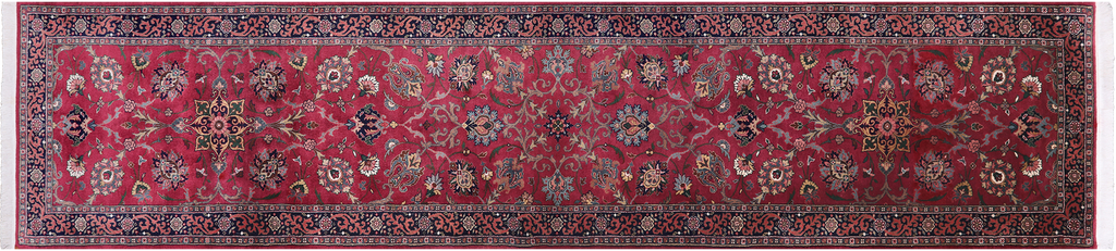 Wine/Navy 2' 8" X 11' 8" Persian Fine Tabriz Hand-Knotted Wool Runner Rug - Q23948