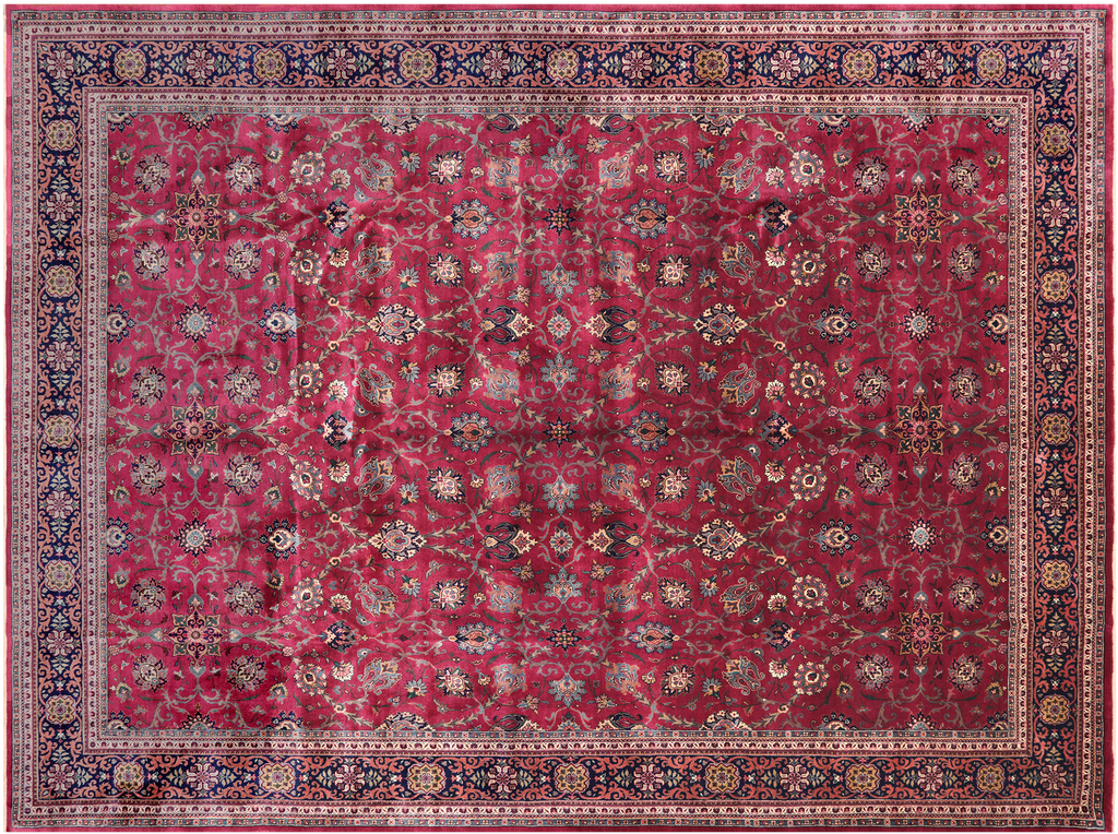 Wine/Navy 9' 0" X 12' 1" Persian Fine Tabriz Handmade Wool Rug - Q23956