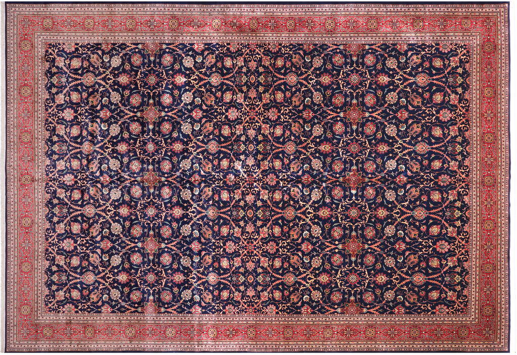 Navy Blue Persian Fine Tabriz Hand Knotted Wool Rug 12' 0" X 18' 2" - Q23957