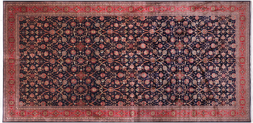 Navy Blue Persian Fine Tabriz Handmade Wool Rug 9' 6" X 19' 7" - Q23958