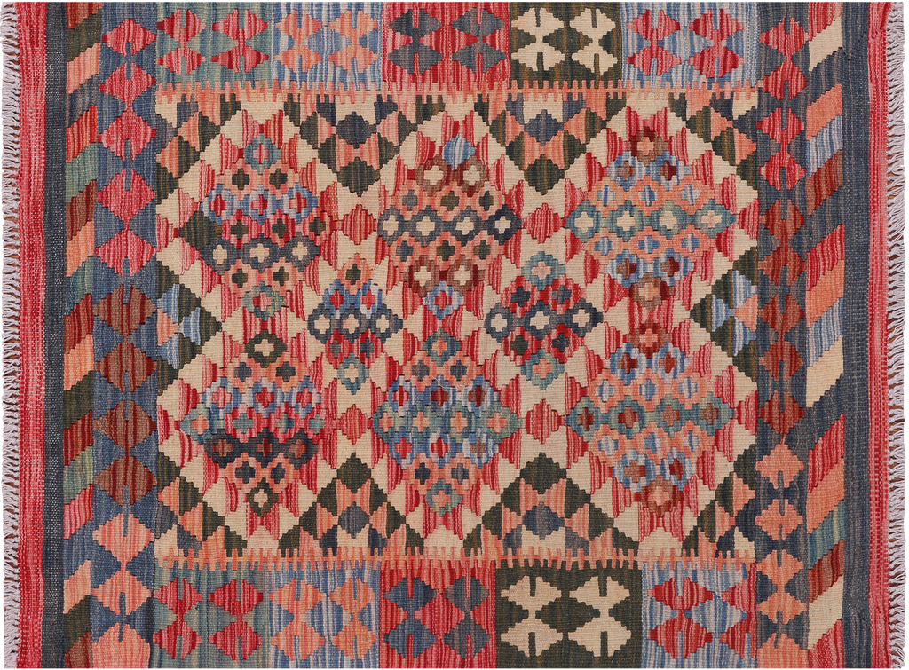 3' 0" X 3' 10" Reversible Kilim Flat Weave Wool On Wool Rug - Q23959