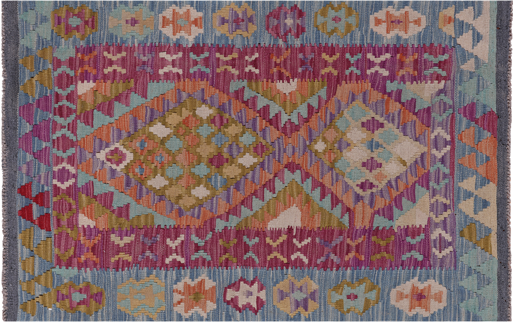 2' 8" X 4' 3" Reversible Kilim Flat Weave Wool On Wool Rug - Q23960
