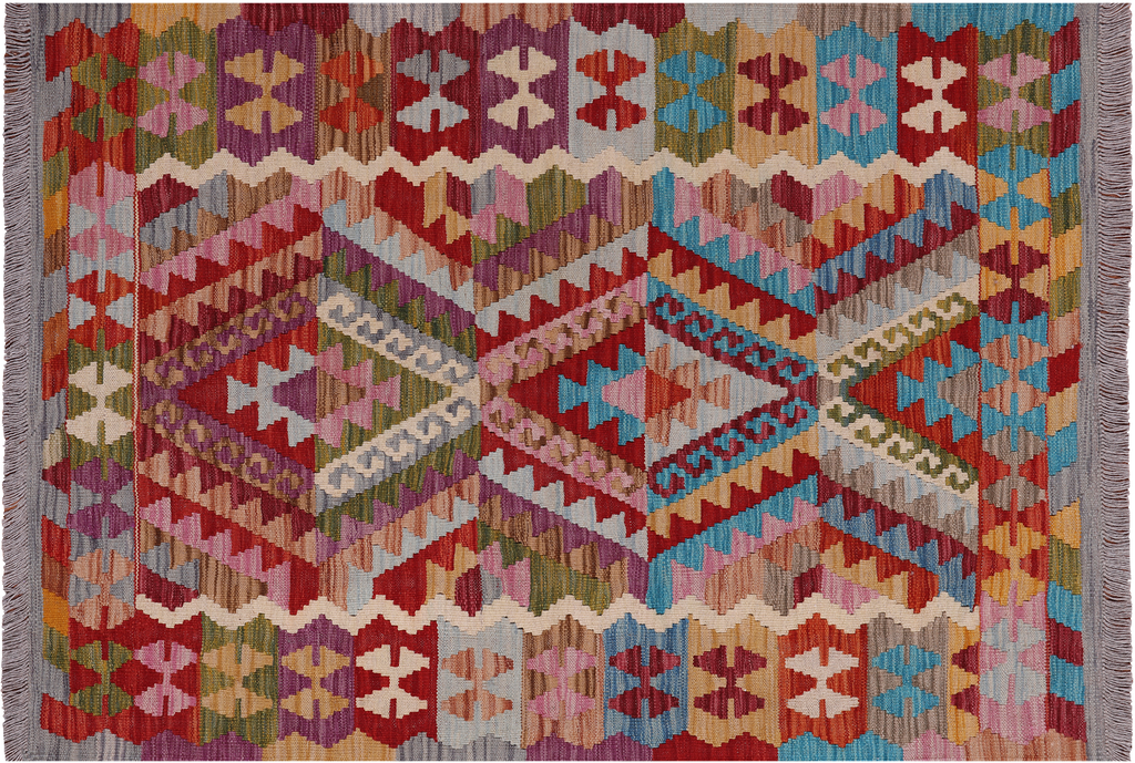 3' 6" X 4' 11" Reversible Kilim Flat Weave Wool On Wool Rug - Q23961