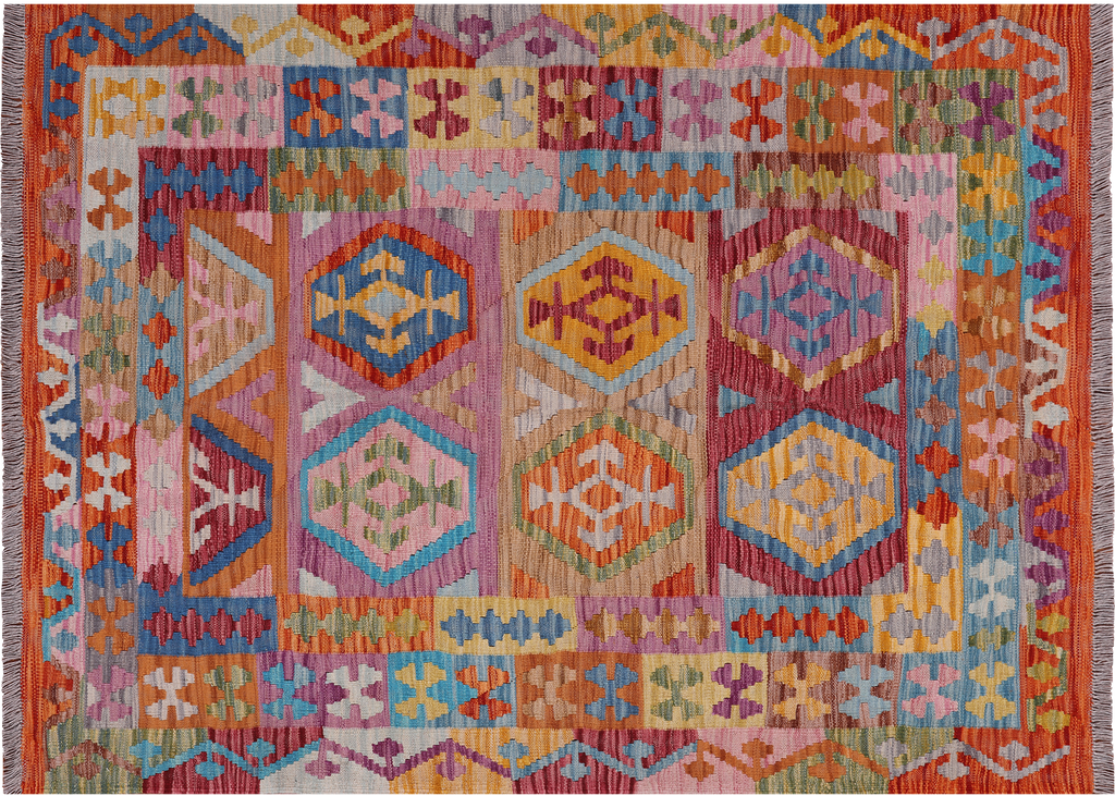 4' 3" X 5' 9" Reversible Kilim Flat Weave Wool On Wool Rug - Q23964