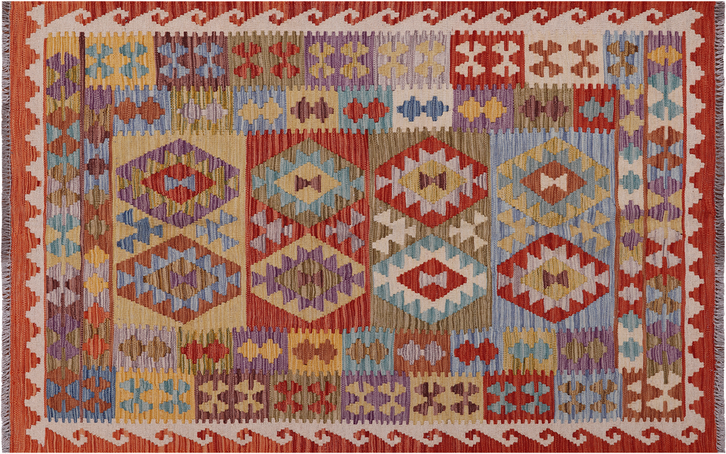 4' 1" X 6' 5" Reversible Kilim Flat Weave Wool On Wool Rug - Q23966