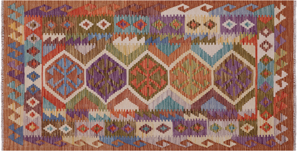 3' 5" X 6' 6" Wool On Wool Kilim Flat Weave Runner Reversible Rug - Q23968