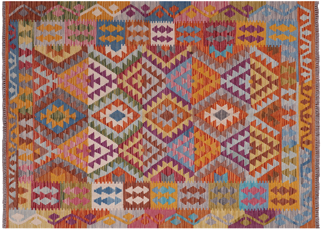 4' 10" X 6' 6" Reversible Kilim Flat Weave Wool On Wool Rug - Q23970