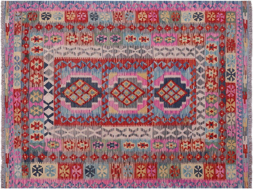 5' 3" X 6' 10" Reversible Kilim Flat Weave Wool On Wool Rug - Q23972