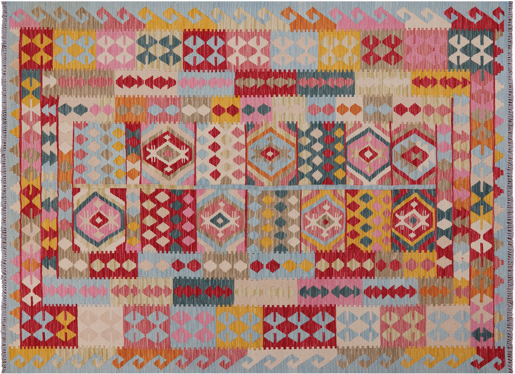6' 0" X 8' 0" Reversible Kilim Flat Weave Wool On Wool Rug - Q23973