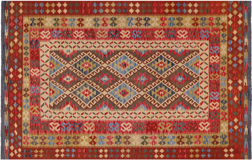 5' 7" X 8' 9" Reversible Kilim Flat Weave Wool On Wool Rug - Q23974