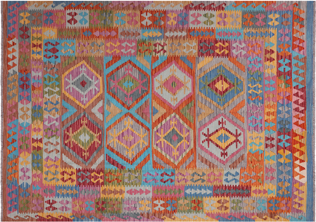 6' 10" X 9' 9" Reversible Kilim Flat Weave Wool On Wool Rug - Q23976