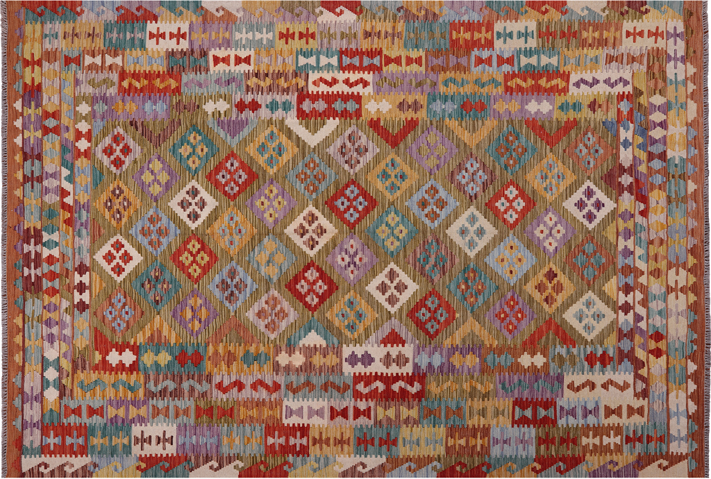 6' 9" X 9' 9" Reversible Kilim Flat Weave Wool On Wool Rug - Q23977