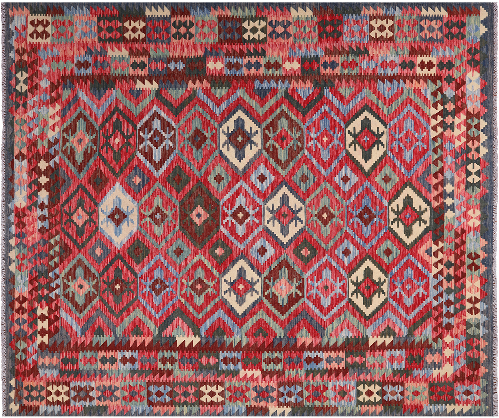 8' 3" X 9' 11" Reversible Kilim Flat Weave Wool On Wool Rug - Q23978