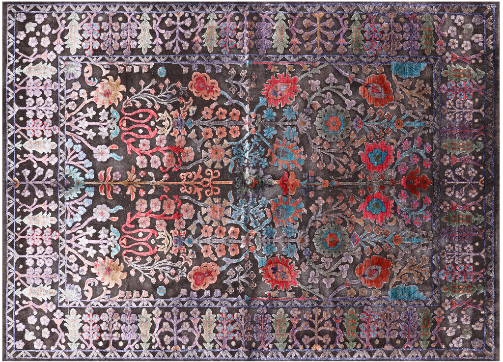 Brown 5' 6" X 7' 8" Oxidized Persian Tabriz Wool & Silk Hand Knotted Rug - Q23979