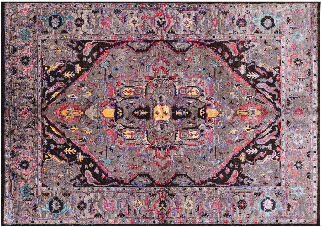 Khaki Persian Heriz Serapi Handmade Wool & Silk Rug 5' 5" X 7' 9" - Q23980
