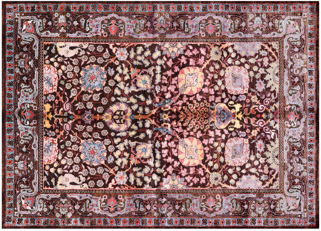 Brown 5' 8" X 7' 11" Persian Tabriz Wool & Silk Handmade Rug - Q23985