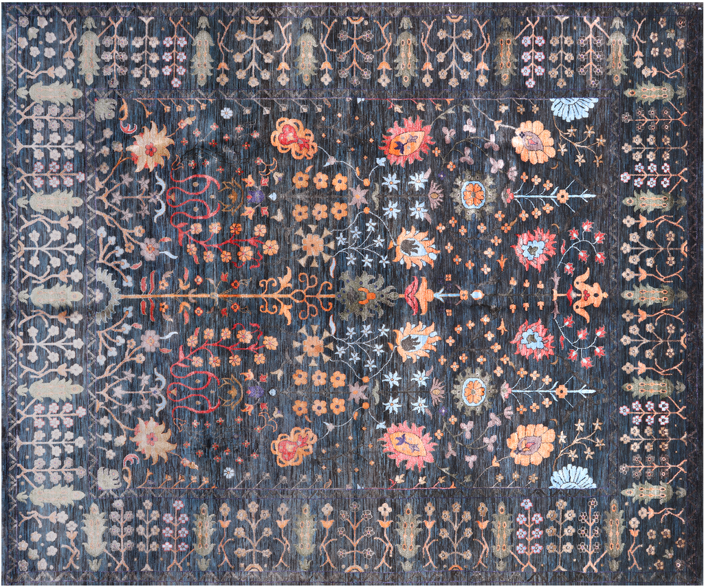 Blue/GreenWool & Silk Persian Tabriz Hand Knotted Rug 8' 3" X 9' 10" - Q23987