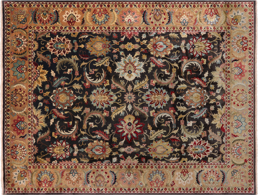 Olive Green 9' 0" X 11' 7" Persian Tabriz Handmade Wool Rug - Q24004