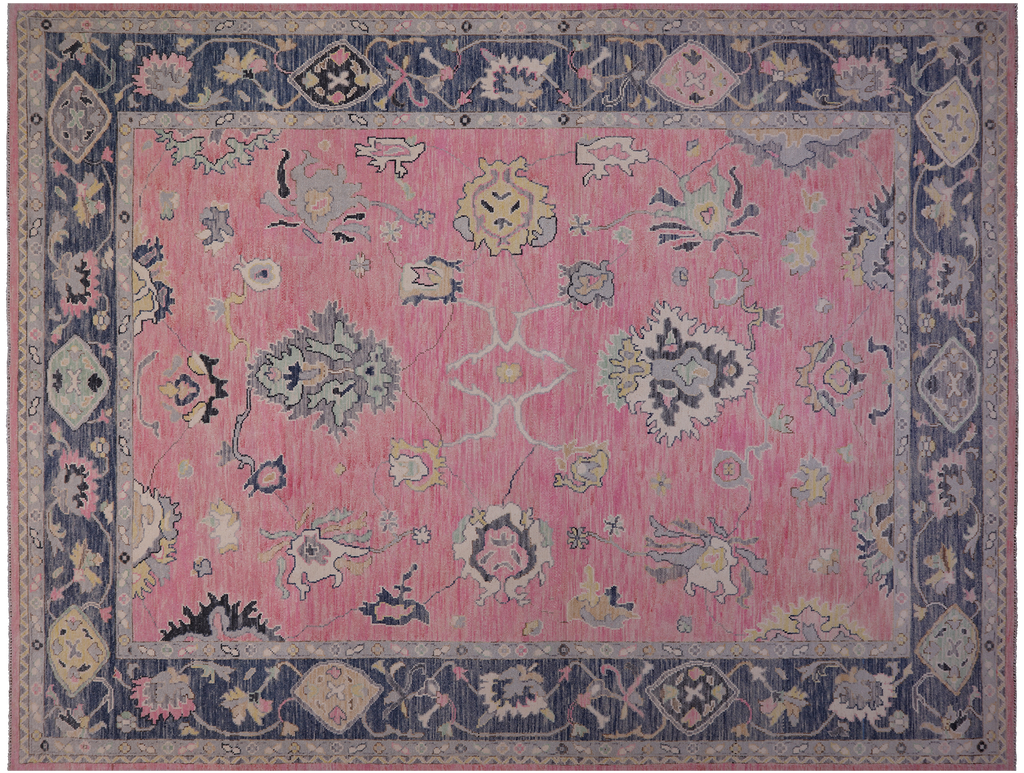 Pink 9' 3" X 12' 3" Turkish Angora Oushak Hand Knotted Wool Rug - Q24005