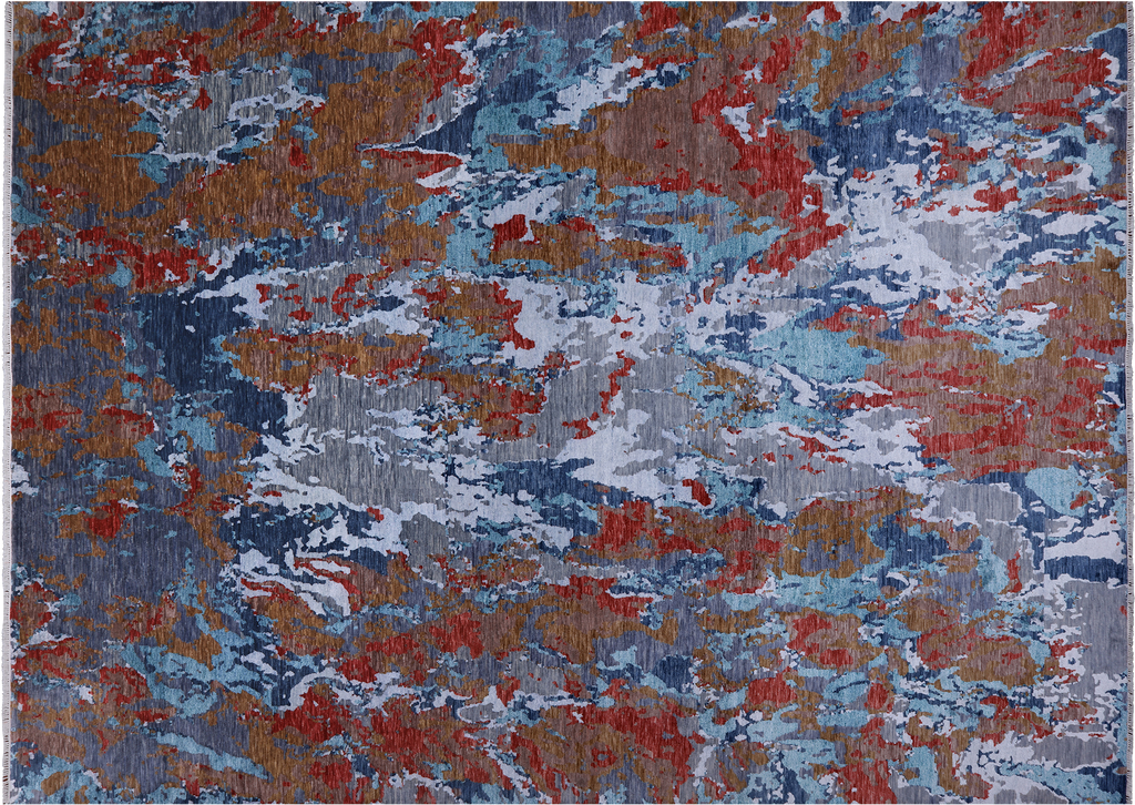 10' 0" X 14' 0" Wool & Silk Abstract Hand-Knotted Rug - Q24007