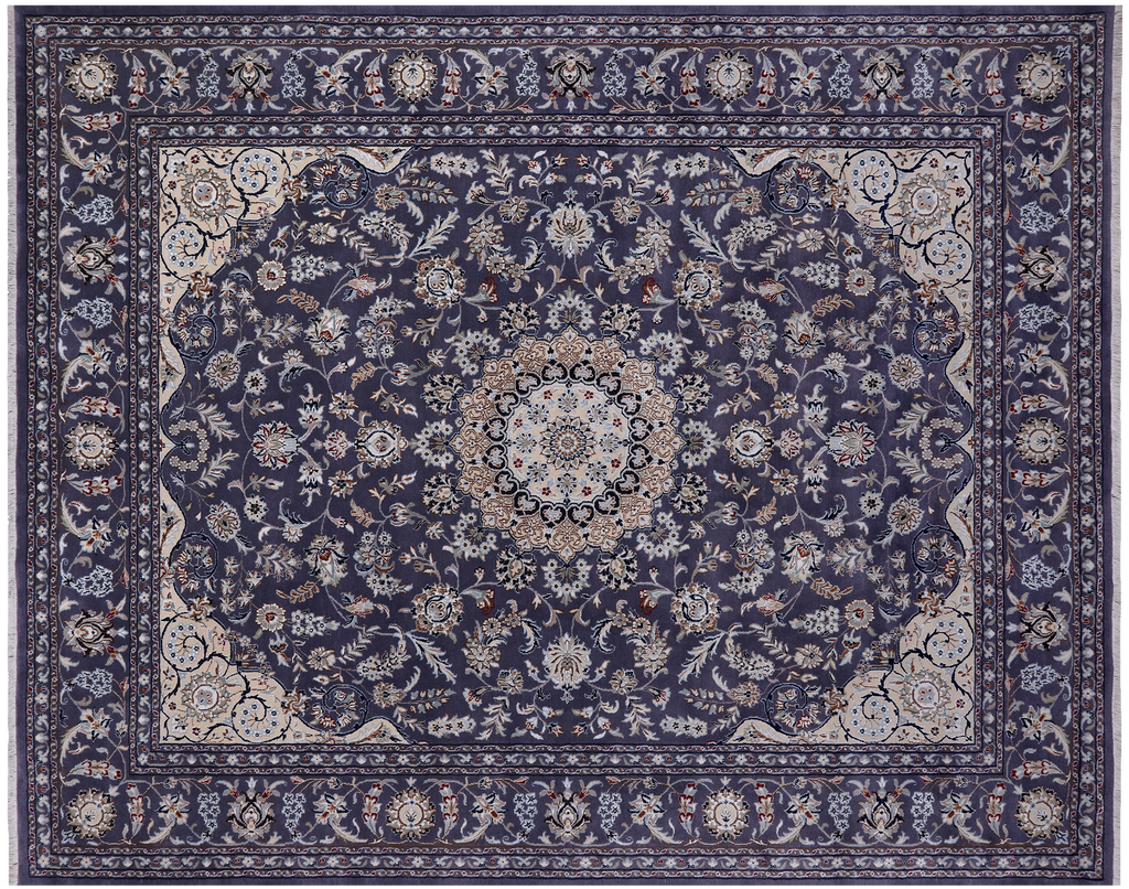 Grey Persian Nain Handmade Wool & Silk 8' 2" X 10' 2" Rug - Q24014