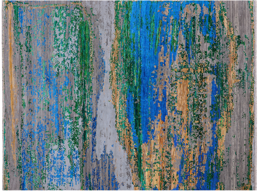 7' 11" X 10' 6" Handmade Wool & Silk Abstract Rug - Q24018