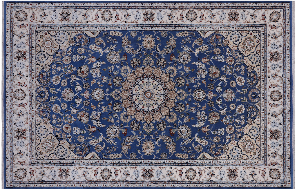 Blue Persian Nain Hand Knotted Wool & Silk Rug 5' 10" X 9' 0" - Q24019