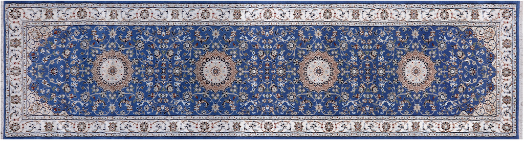 Blue Persian Nain Handmade Wool & Silk Runner Rug 2' 8" X 10' 1" - Q24020