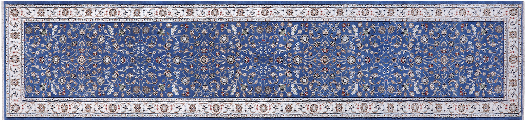 Blue 2' 8" X 12' 1" Persian Nain Handmade Wool & Silk Runner Rug - Q24021