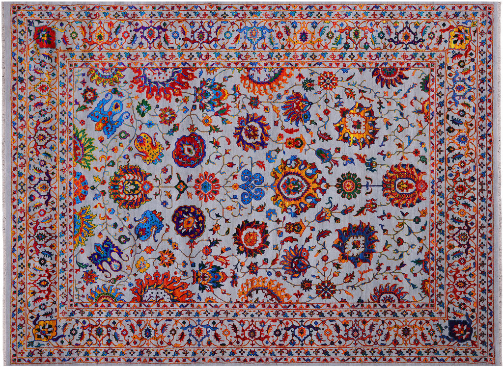 Grey 8' 10" X 12' 0" Wool & Silk Persian Tabriz Handmade Rug - Q24023