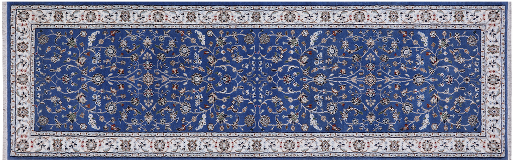 Blue Persian Nain Handmade Wool & Silk Runner Rug 2' 7" X 8' 2" - Q24025