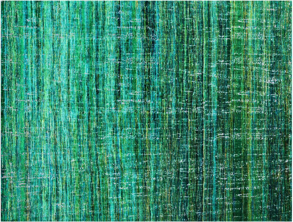 Green 8' 11" X 11' 11" Modern Embossed Hand-Knotted 100% Silk Rug - Q24029