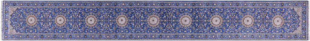 Blue Persian Nain Hand Knotted Wool & Silk Runner Rug 2' 8" X 20' 4" - Q24031