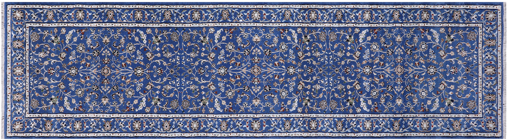 Blue 2' 9" X 10' 1" Persian Nain Hand Knotted Wool & Silk Runner Rug - Q24032