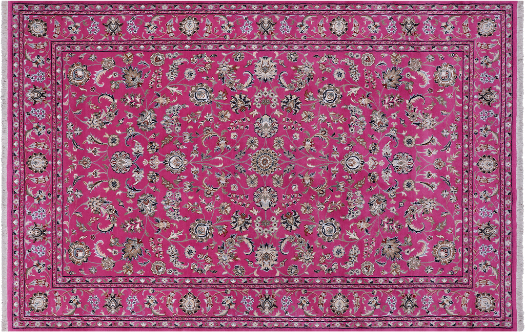 Pink Persian Nain Wool & Silk Handmade Rug 5' 11" X 9' 1" - Q24033