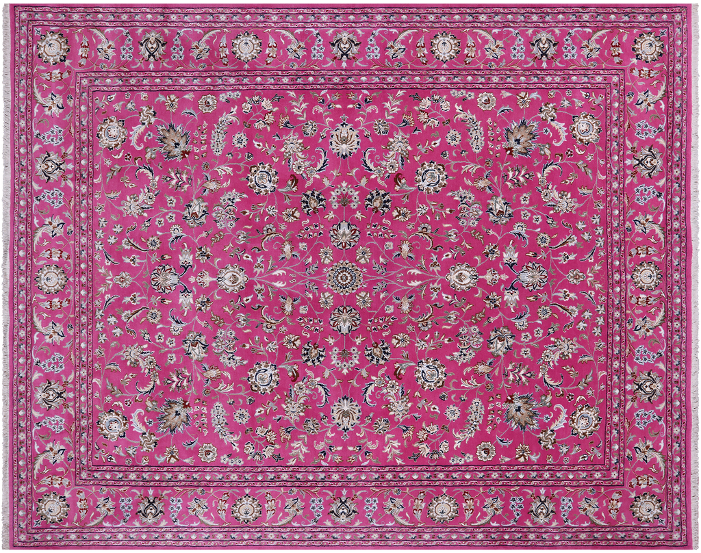 Pink 8' 1" X 10' 2" Persian Nain Wool & Silk Handmade Rug - Q24035