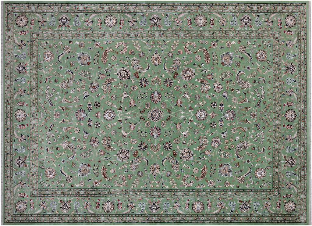 Green 8' 11" X 12' 4" Persian Nain Hand-Knotted Wool & Silk Rug - Q24040