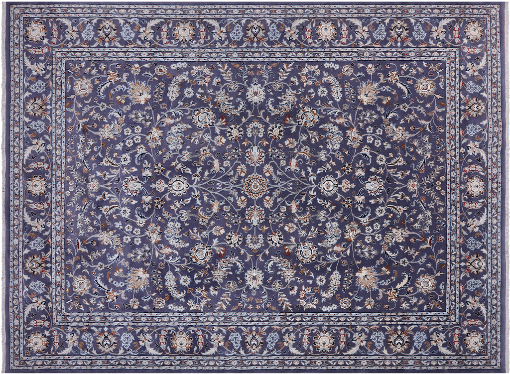 Grey 8' 11" X 12' 3" Persian Nain Hand Knotted Wool & Silk Rug - Q24044
