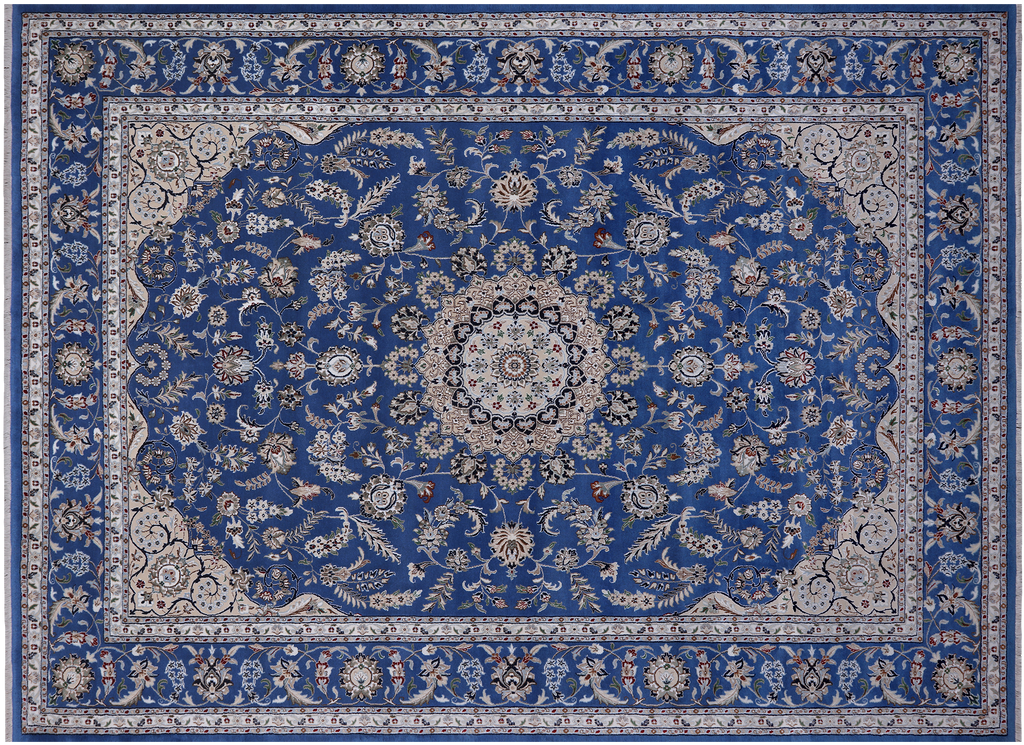 Blue Persian Nain Hand Knotted Wool & Silk Rug 8' 11" X 12' 4" - Q24046