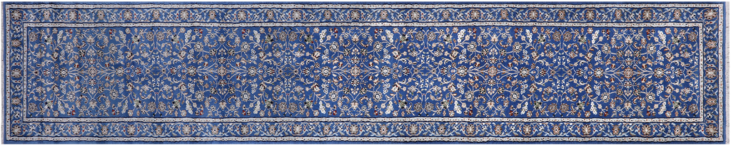 Blue Persian Nain Hand Knotted Wool & Silk Runner Rug 2' 7" X 14' 2" - Q24050